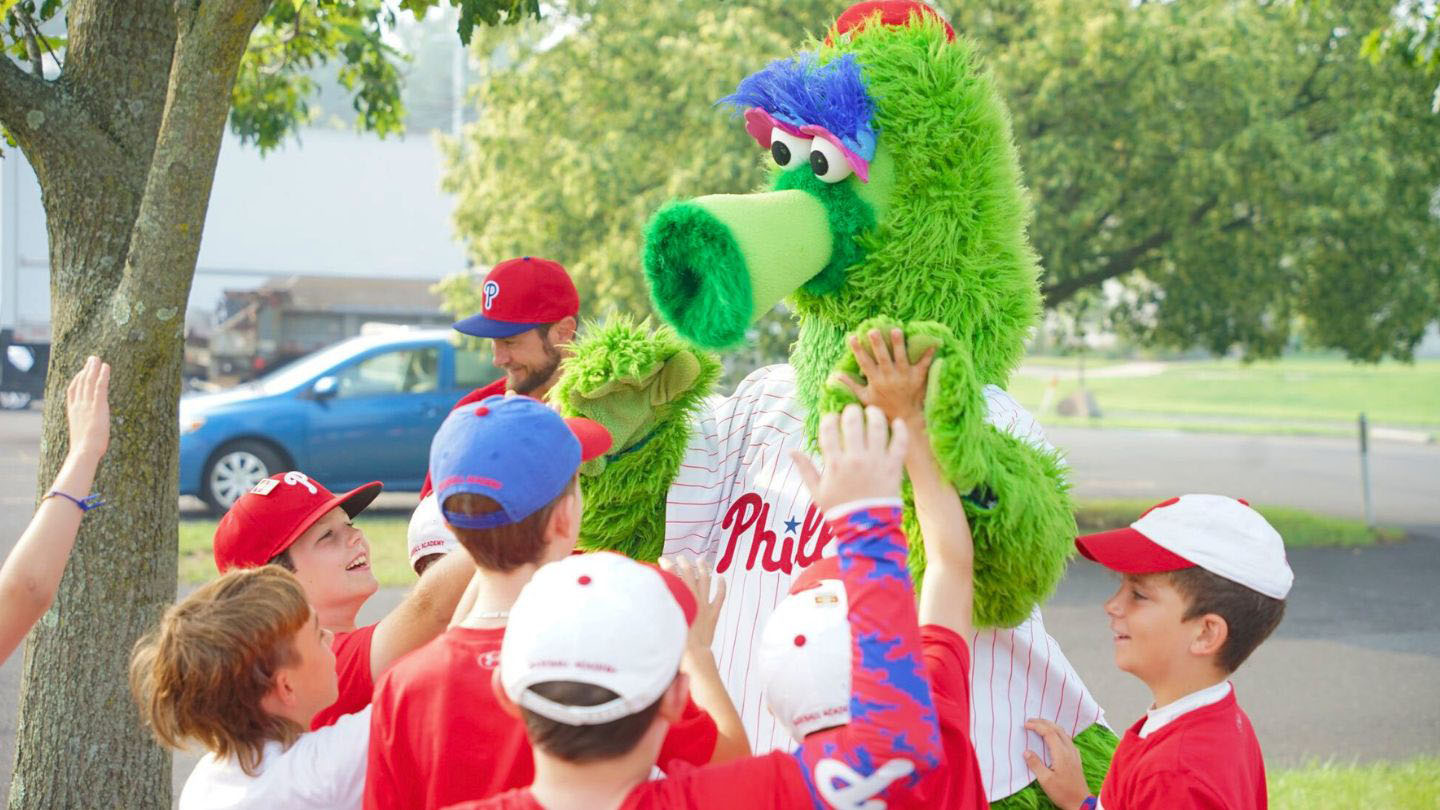 Phillie Phanatic with campers